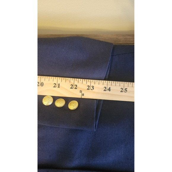Talbots Vintage Navy Italian Linen Double Breasted Blazer Gold Buttons Sz 10 - Picture 7 of 7